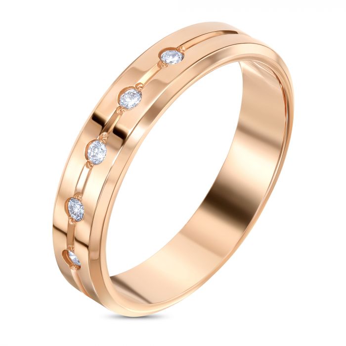 Золотое обручальное кольцо с бриллиантами и алмазной гранью